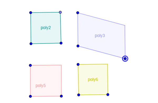 GeoGebra applet showing quadrilaterals that may or may not remain squares when dragged.