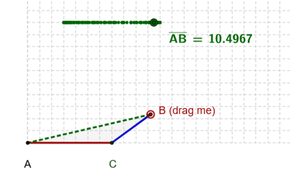 GeoGebra triangle inequality applet with a draggable third point.