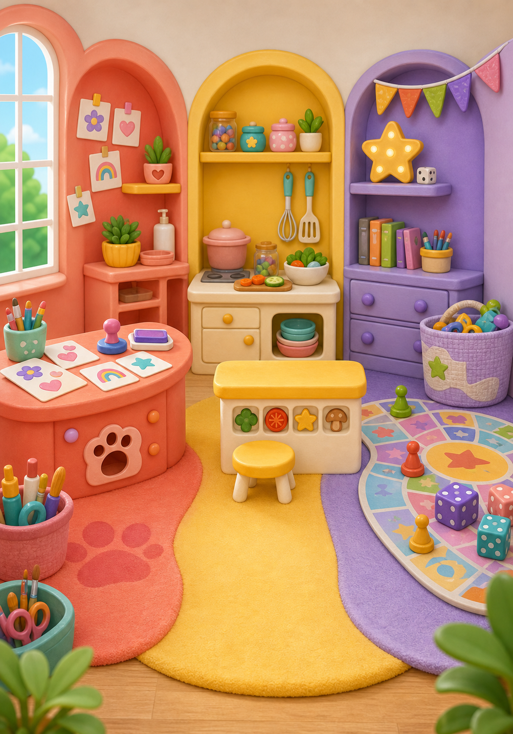 Illustrated playroom background from V's Play Studio.
