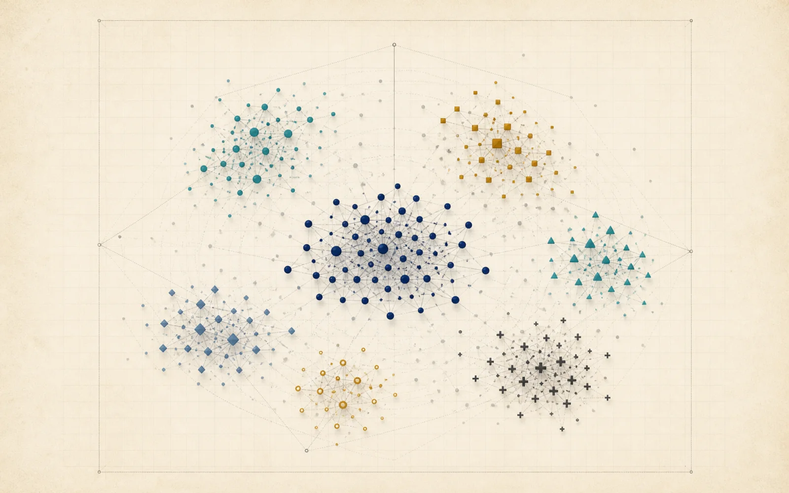 Clusters of connected response points arranged in a high-dimensional embedding space.